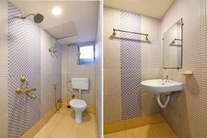 two pictures of a bathroom with a toilet and a sink at FabHotel Step Inn Stays in Ballygunge +19 photos