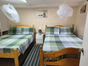 two beds sitting next to each other in a room at Ocean View Guest Apt in Kingstown