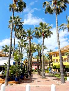 a row of palm trees in front of a building at Estudio Puerto de Sotogrande in Sotogrande