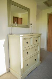 a dresser with a mirror on top of it at Oak Lodge in Knighton +26 photos