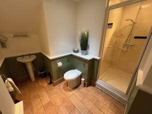 a small bathroom with a toilet and a shower at True Lovers Knot, Tarrant Keyneston in Tarrant Keynston +20 photos