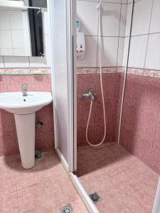 a bathroom with a shower and a sink at Tanapavana閒雲居 in Alishan