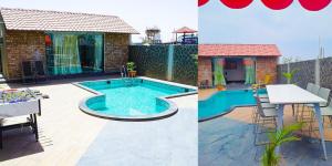 a patio with a swimming pool and a house at Shriji Ananda Hotel & Resort in Dhār