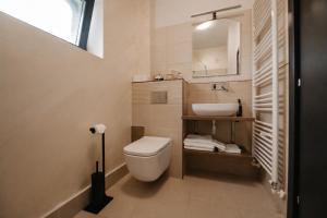 a bathroom with a white toilet and a sink at Atri's Boutique in Aiud +33 photos