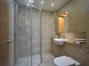 a bathroom with a shower and a toilet and a sink at 2 Bed in Abergavenny oc-65965 in Pandy