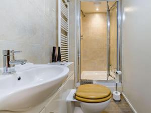 a bathroom with a toilet and a sink and a shower at 2 Bed in Builth Wells oc-bn201 in Aberedw +33 photos