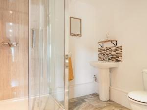 a bathroom with a shower and a toilet and a sink at 3 Bed in Brecon oc-92320 in Llandeilor-Fan
