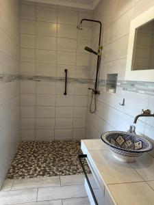 a bathroom with a sink and a shower at The Gallery in Franskraalstrand