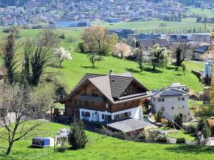 an aerial view of a house on a hill at Alpine Chalet L iechtenstein in Eschen