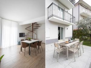 a kitchen and dining room of a house with a table and chairs at Maison Bellini 1 in Toscolano Maderno