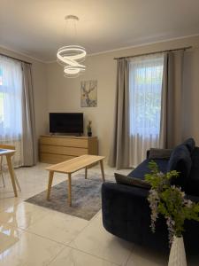 ein Wohnzimmer mit Sofa und Tisch in der Unterkunft Jesion in Inowrocław