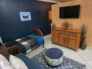 a living room with a couch and a flat screen tv at The Pot in Pretoria