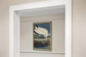 a framed picture of a white bird on a wall at Spacious 2-Bed Home in Chipping Barnet in Barnet +25 photos