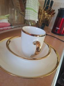 a coffee cup on a plate on a counter at Larmar Homes- Kajiado in Kajiado