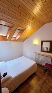 a bedroom with a large bed with a wooden ceiling at Apartaments Vall Ferrera in Areu +38 photos