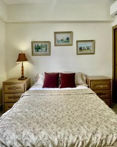 a bedroom with a large bed with red pillows at Vista Marina Boca Chica in Boca Chica