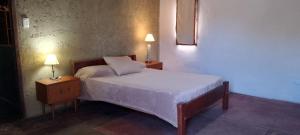 a bedroom with a bed with two night stands and two lamps at Autóctona in Villa Cura Brochero