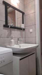 a bathroom with a sink and a mirror at Maria's House Kontokali in Kontokali