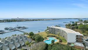 an aerial view of a resort and a body of water at Pirates Bay B215 in Fort Walton Beach