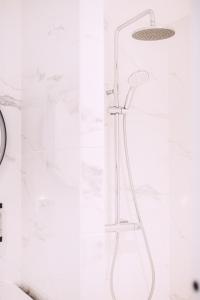 a shower with a glass shower head in a bathroom at Hôtel de la Poste in Chablis