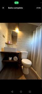 a bathroom with a toilet and a sink at CasaAndina in Malalcahuello +19 photos