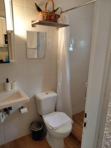 a white bathroom with a toilet and a sink at Theano apartment in Argos