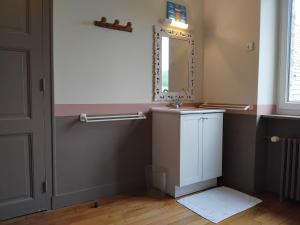 a bathroom with a sink and a mirror at Gîtes Les Clairets - Normandie in Mortain +40 photos