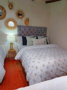 a bedroom with a bed and a lamp and mirrors at Qenqo's House in Cusco +27 photos