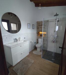 a bathroom with a shower and a sink and a toilet at Casa Mitola in Congostro