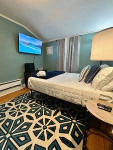 a bedroom with a bed and a flat screen tv at Queen Bed Shared Common Space Carrier Dome SU Hospitals in Syracuse