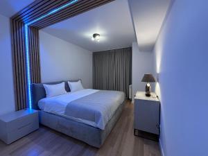 a bedroom with a large bed and a window at 365 Apartments in Bucharest in Bucharest