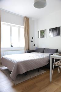 a bedroom with a large bed in a white room at Apartmány park in Poděbrady