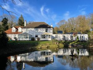 a white house with a pond in front of it at The Eiders in Aylmerton