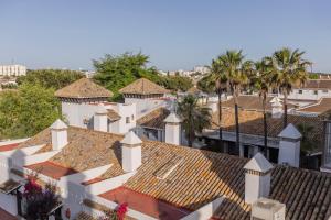 a view of roofs of houses and palm trees at BLUESEA El Cortijo in Matalascañas