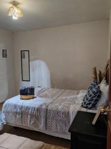 sypialnia z łóżkiem i koszem na nim w obiekcie Apartment 2 w mieście Santa María Tonantzintla