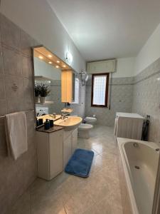 a bathroom with a sink and a tub and a toilet at La casetta verde in Villa Verde