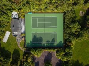 an overhead view of a tennis court in a field at The Point Villas in Taupo
