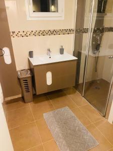 a bathroom with a sink and a shower at Maison familiale in Gonesse +5 photos