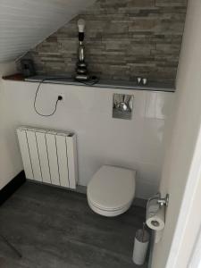 a small bathroom with a toilet and a sink at Maison de Georges et Paulette in Bouesse +11 photos