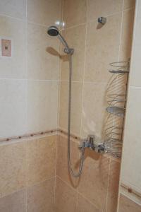 a shower with a shower head in a bathroom at Positive Apartment - Слънчев уют и голяма веранда в сърцето на Петрич in Petrich +31 photos