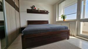 a bedroom with a bed and a window at Apartmán Orchidea in Prešov
