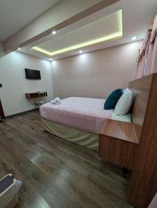 a bedroom with a bed and a television in it at Hotel & Plaza San Blas in Comayagua
