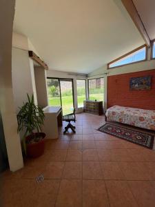 a large room with a bed and a plant in it at Casa Ordóñez - Cielo Abierto in El Molino