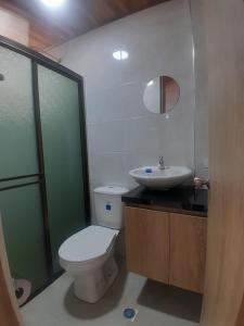 a bathroom with a toilet and a sink at Alojamiento y Confort in Tunja