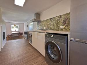 a kitchen with a washing machine and a sink at Zum wilden Jakob in Stadlern