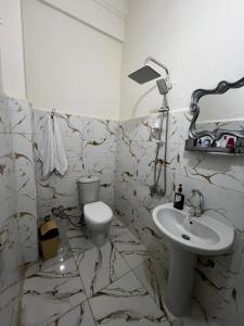 a bathroom with a white sink and a toilet at tulip pyramids iin in Nazlet el-Sîsi