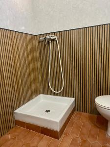 a shower in a bathroom with a toilet and a tub at CASA DEL MAR-Costa Daurada in Cunit