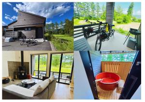 a collage of pictures of a house and a house at Kinagashi Happo Chalet West in Hakuba