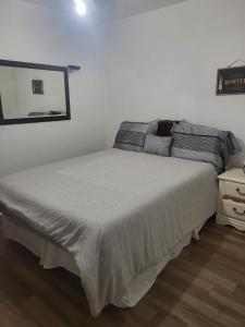 a bed in a bedroom with a mirror on the wall at Full house close to everything in Sydney