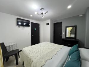 a bedroom with a bed and a chair and a television at Ayenda Balcon Real in Tunja